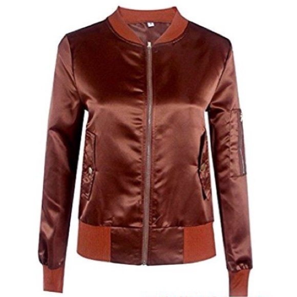 Rust Short Zip Up Bomber Jacket - Picture 2 of 4